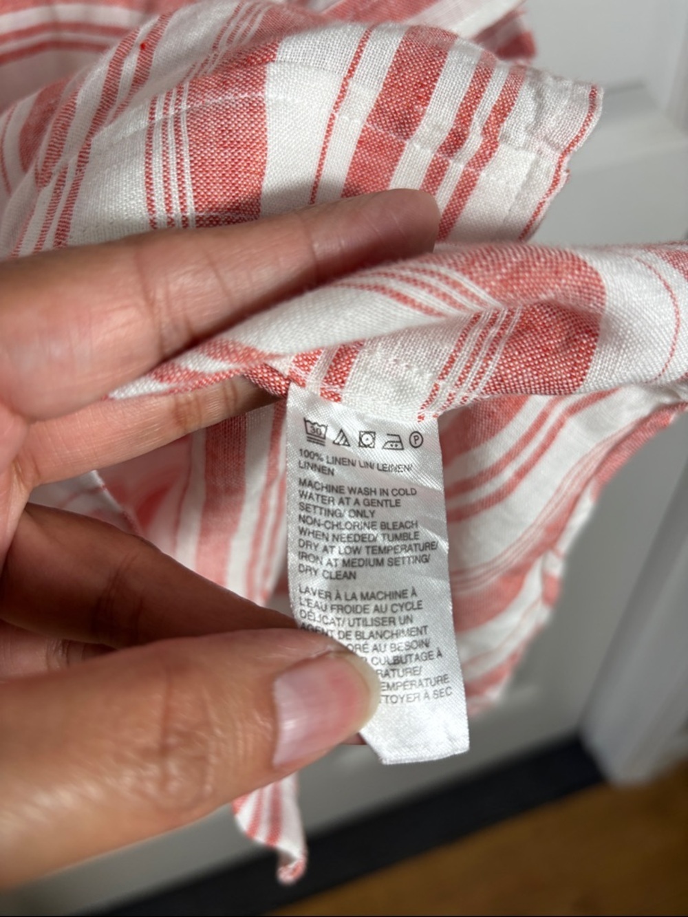 Saks Fifth Avenue Linen Shirt XL Rust Red White Striped - Picture 7 of 8